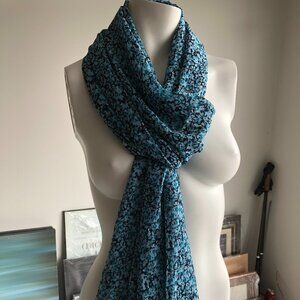 Spring Floral Wrap/Scarf Blue + Black Size OS